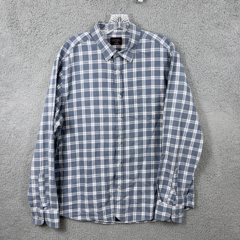 UNTUCKit Men's Carmenet Long Sleeve Button Shirt  Blue White Plaid Size XL